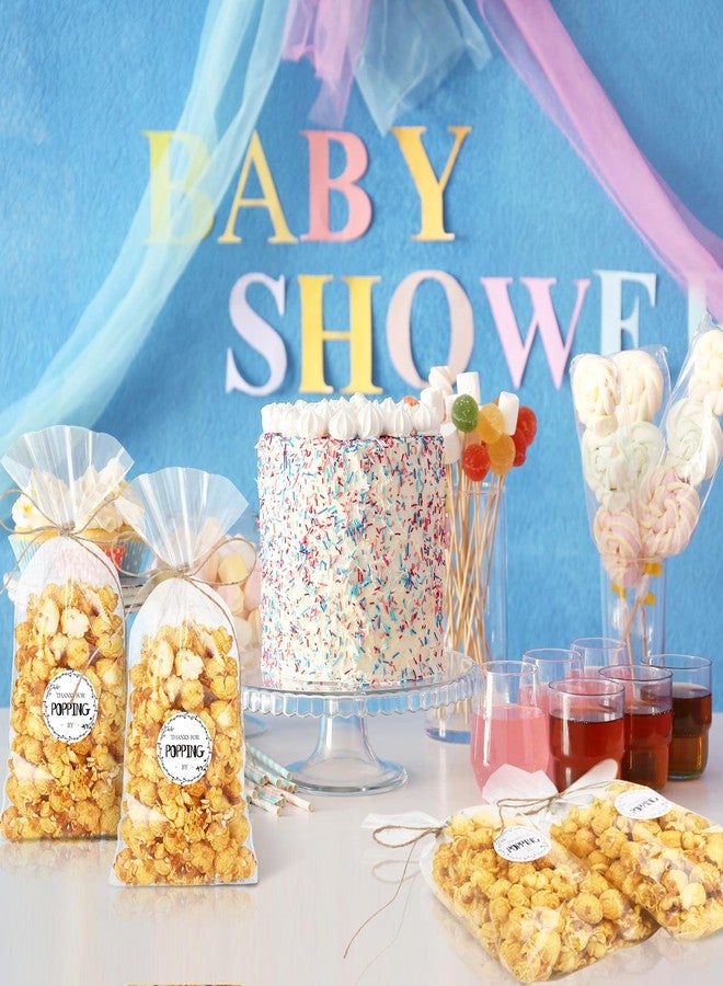 Chivertion 100 Sets Clear Popcorn Favor Bags Baby Shower Thank You Tags Natural Twine 4.9 x 10.8'' Clear Goodie Bag Favor Sticker 328 ft Packing String for Crafts Gift(Bright Style) - Image 4